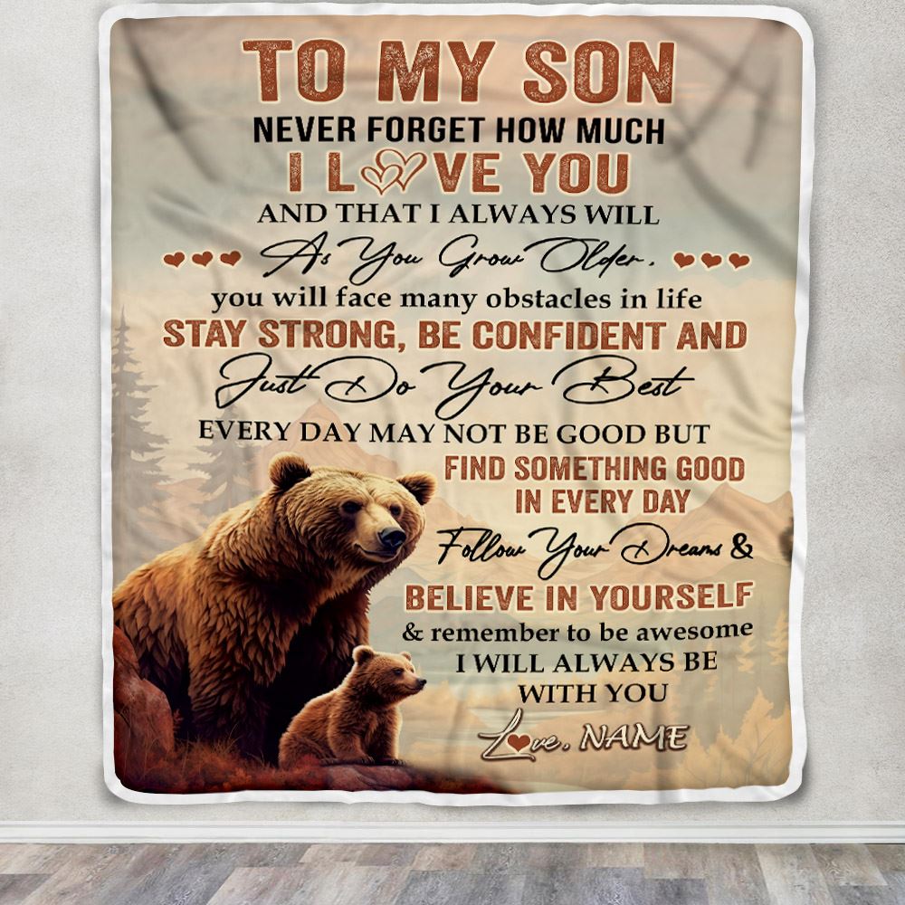 Personalized To My Son I Love You Forever Blanket From Mom Dad Mother Bear Son Birthday Gifts Graduation Christmas Customized Bed Fleece Throw Blanket | siriusteestore