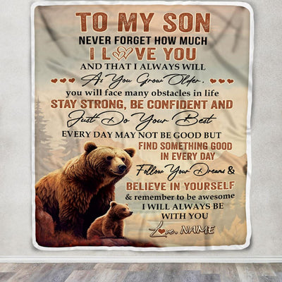 Personalized To My Son I Love You Forever Blanket From Mom Dad Mother Bear Son Birthday Gifts Graduation Christmas Customized Bed Fleece Throw Blanket | siriusteestore