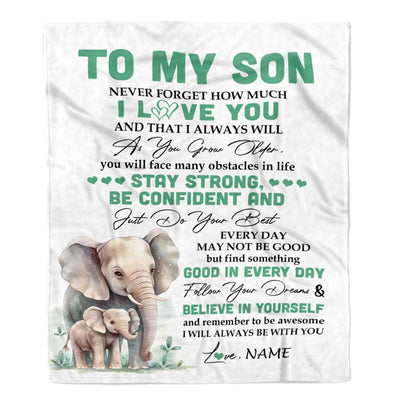 Personalized To My Son I Love You Forever Blanket From Mom Dad Mother Father Elephant Son Birthday Gifts Graduation Christmas Customized Fleece Throw Blanket | siriusteestore