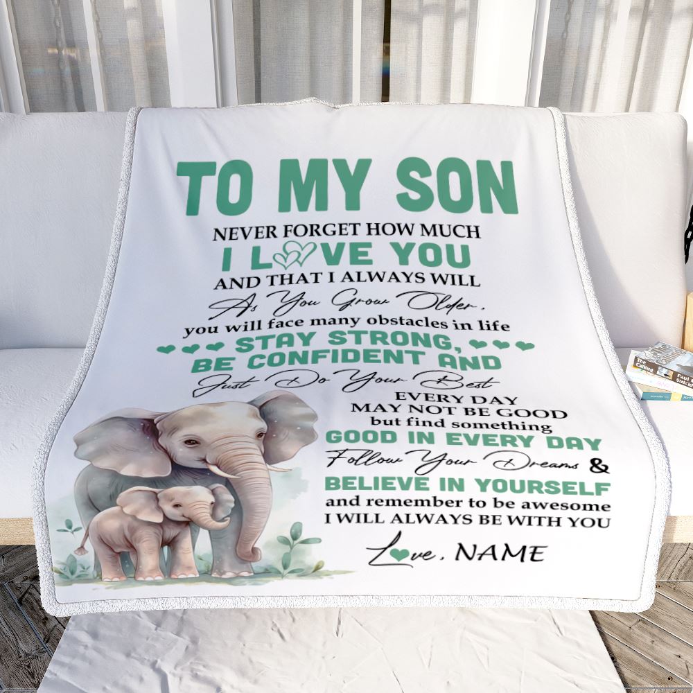 Personalized To My Son I Love You Forever Blanket From Mom Dad Mother Father Elephant Son Birthday Gifts Graduation Christmas Customized Fleece Throw Blanket | siriusteestore