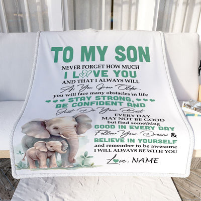 Personalized To My Son I Love You Forever Blanket From Mom Dad Mother Father Elephant Son Birthday Gifts Graduation Christmas Customized Fleece Throw Blanket | siriusteestore