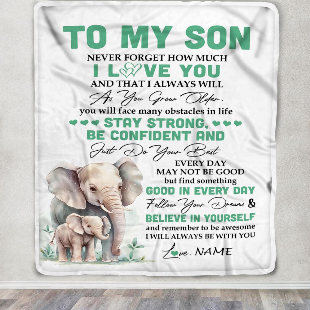 Personalized To My Son I Love You Forever Blanket From Mom Dad Mother Father Elephant Son Birthday Gifts Graduation Christmas Customized Fleece Throw Blanket | siriusteestore