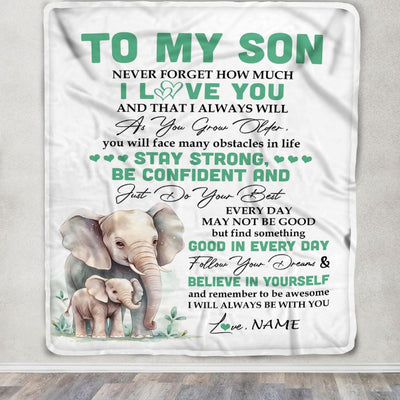 Personalized To My Son I Love You Forever Blanket From Mom Dad Mother Father Elephant Son Birthday Gifts Graduation Christmas Customized Fleece Throw Blanket | siriusteestore