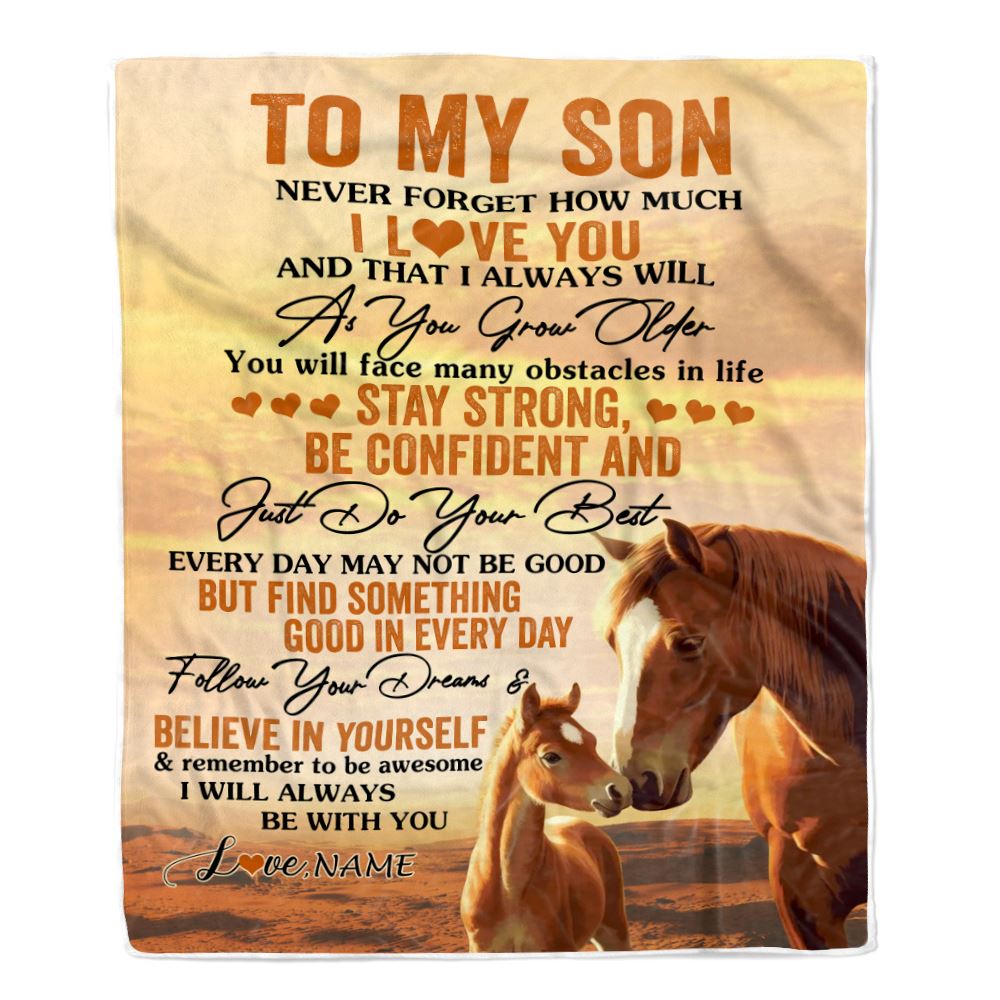 Personalized To My Son I Love You Forever Blanket From Mom Dad Mother Father Horse Son Birthday Gifts Graduation Christmas Customized Bed Fleece Throw Blanket | siriusteestore