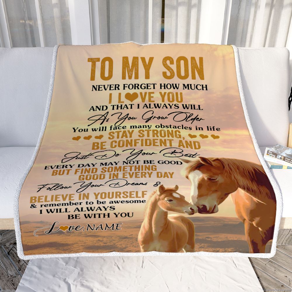Personalized To My Son I Love You Forever Blanket From Mom Dad Mother Father Horse Son Birthday Gifts Graduation Christmas Customized Bed Fleece Throw Blanket | siriusteestore