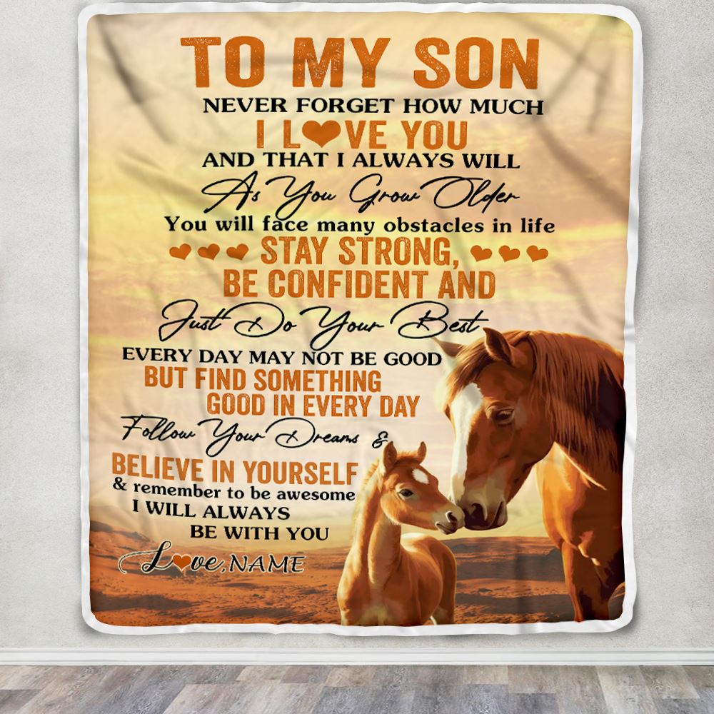 Personalized To My Son I Love You Forever Blanket From Mom Dad Mother Father Horse Son Birthday Gifts Graduation Christmas Customized Bed Fleece Throw Blanket | siriusteestore