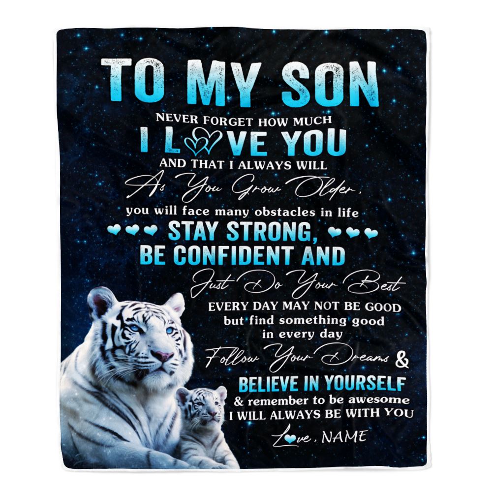 Personalized To My Son I Love You Forever Blanket From Mom Dad Mother White Tiger Son Birthday Gifts Graduation Christmas Customized Bed Fleece Throw Blanket | siriusteestore