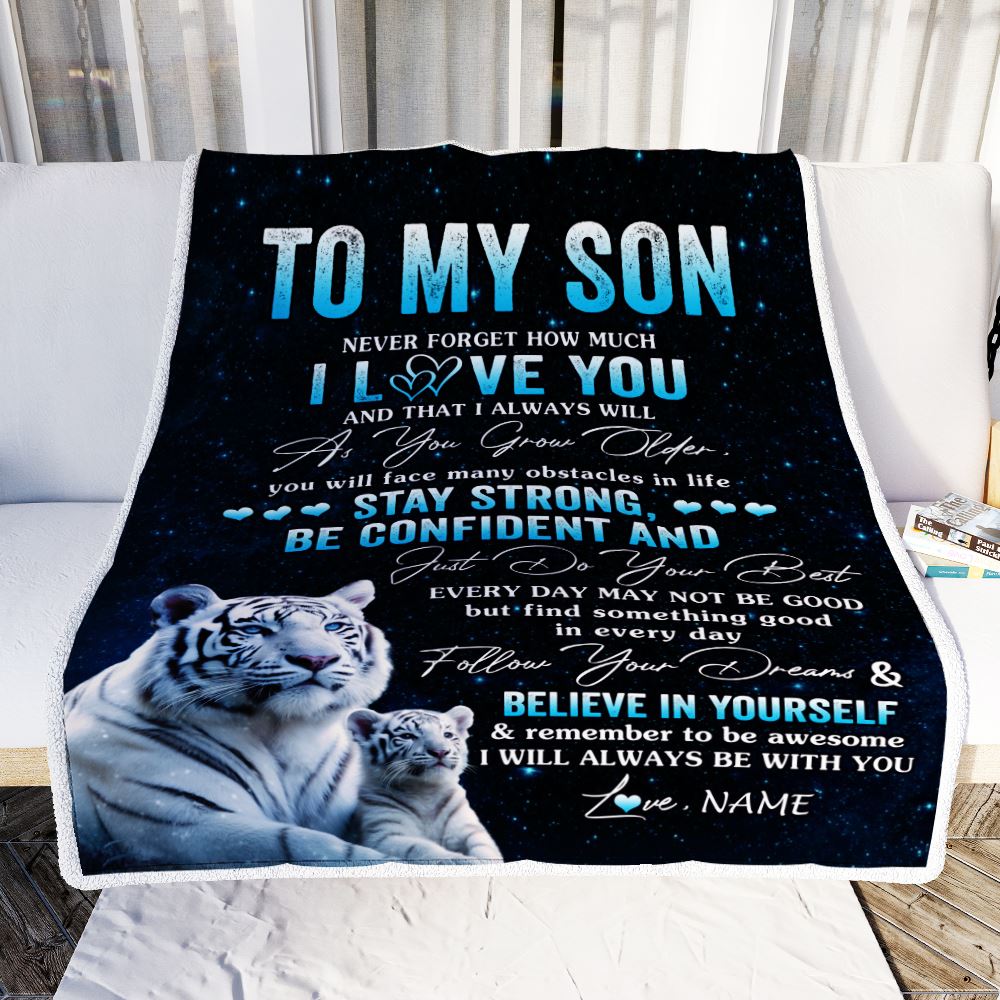 Personalized To My Son I Love You Forever Blanket From Mom Dad Mother White Tiger Son Birthday Gifts Graduation Christmas Customized Bed Fleece Throw Blanket | siriusteestore