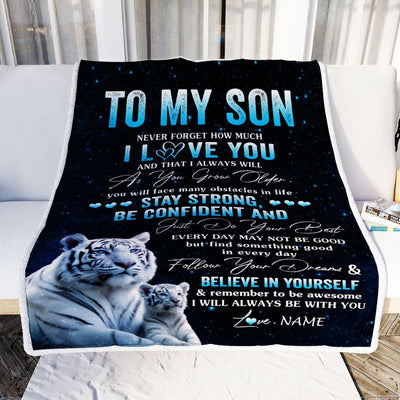 Personalized To My Son I Love You Forever Blanket From Mom Dad Mother White Tiger Son Birthday Gifts Graduation Christmas Customized Bed Fleece Throw Blanket | siriusteestore
