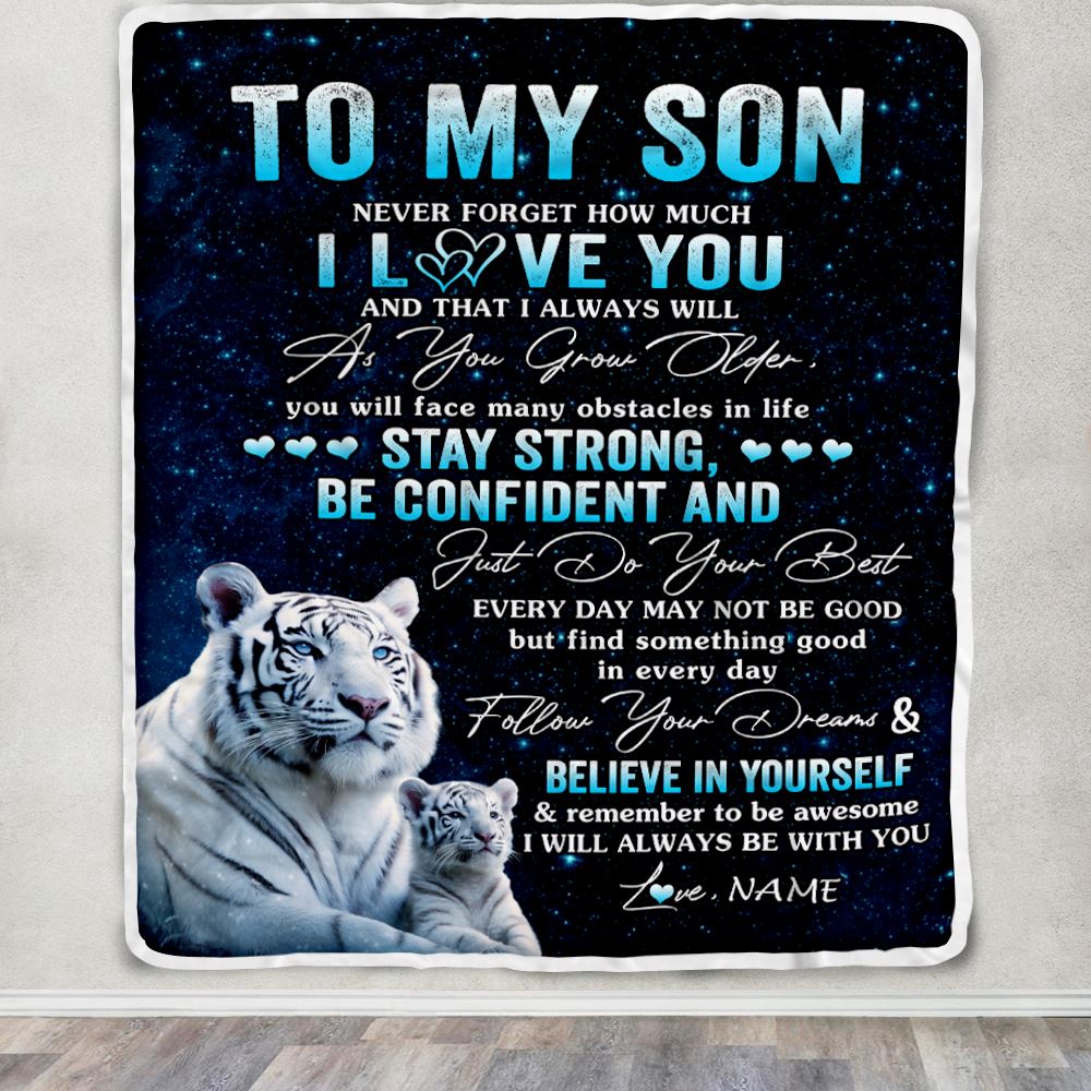 Personalized To My Son I Love You Forever Blanket From Mom Dad Mother White Tiger Son Birthday Gifts Graduation Christmas Customized Bed Fleece Throw Blanket | siriusteestore