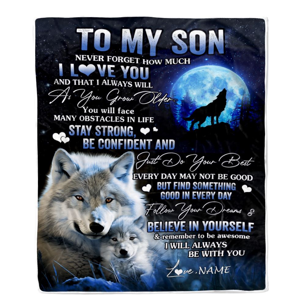 Personalized To My Son I Love You Forever Blanket From Mom Dad Mother Wolf Son Birthday Gifts Graduation Christmas Customized Bed Fleece Throw Blanket | siriusteestore