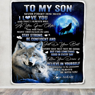 Personalized To My Son I Love You Forever Blanket From Mom Dad Mother Wolf Son Birthday Gifts Graduation Christmas Customized Bed Fleece Throw Blanket | siriusteestore