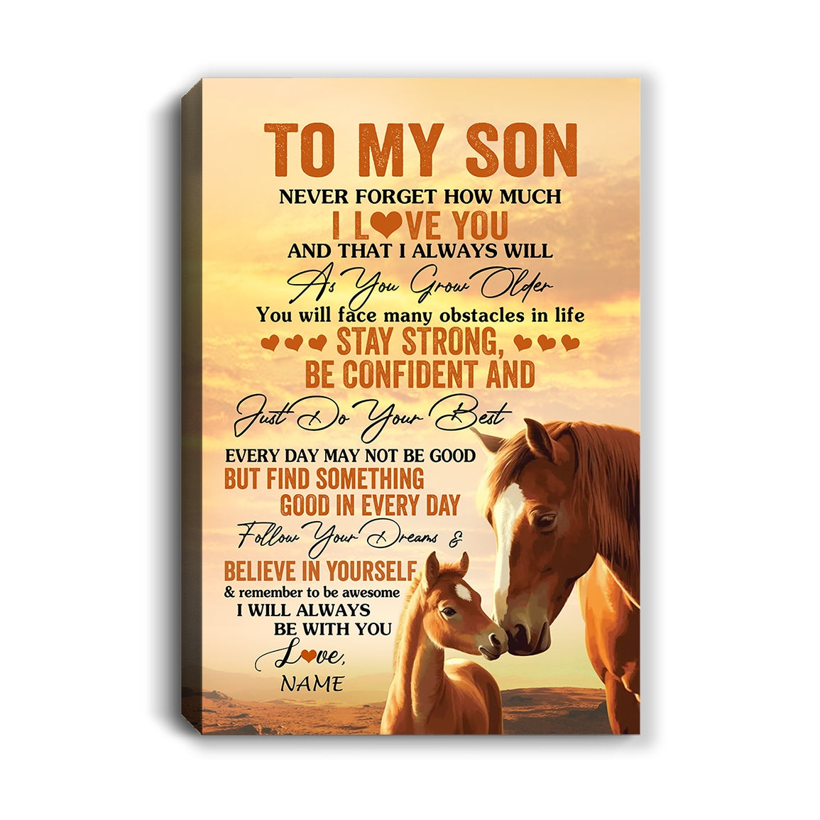 Personalized To My Son I Love You Forever Canvas From Mom Dad Mother Father Horse Son Birthday Gifts Graduation Christmas Custom Wall Art Print Framed Canvas | siriusteestore