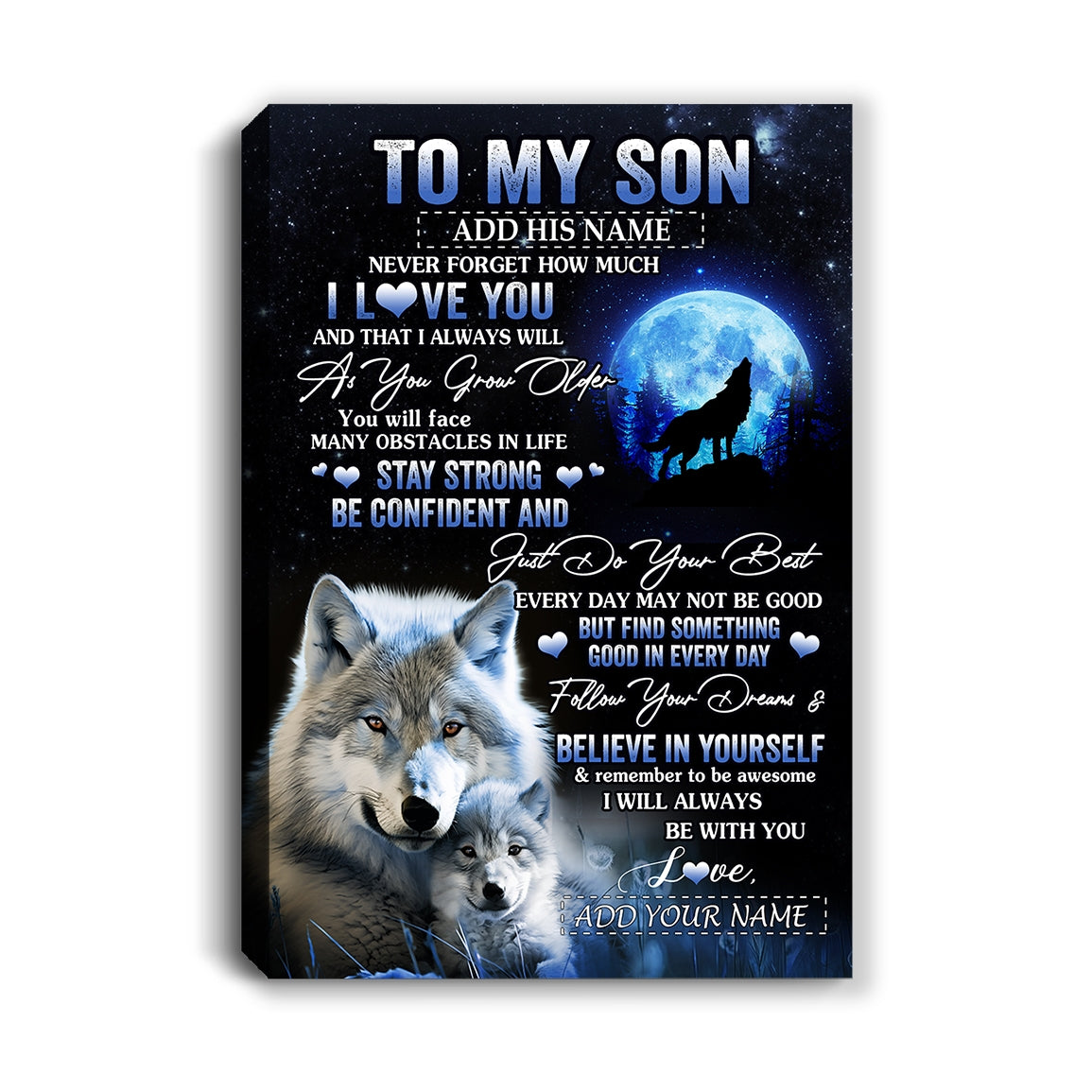 Personalized To My Son I Love You Forever Canvas From Mom Dad Mother Father Wolf Son Birthday Gifts Graduation Christmas Custom Wall Art Print Framed Canvas | siriusteestore