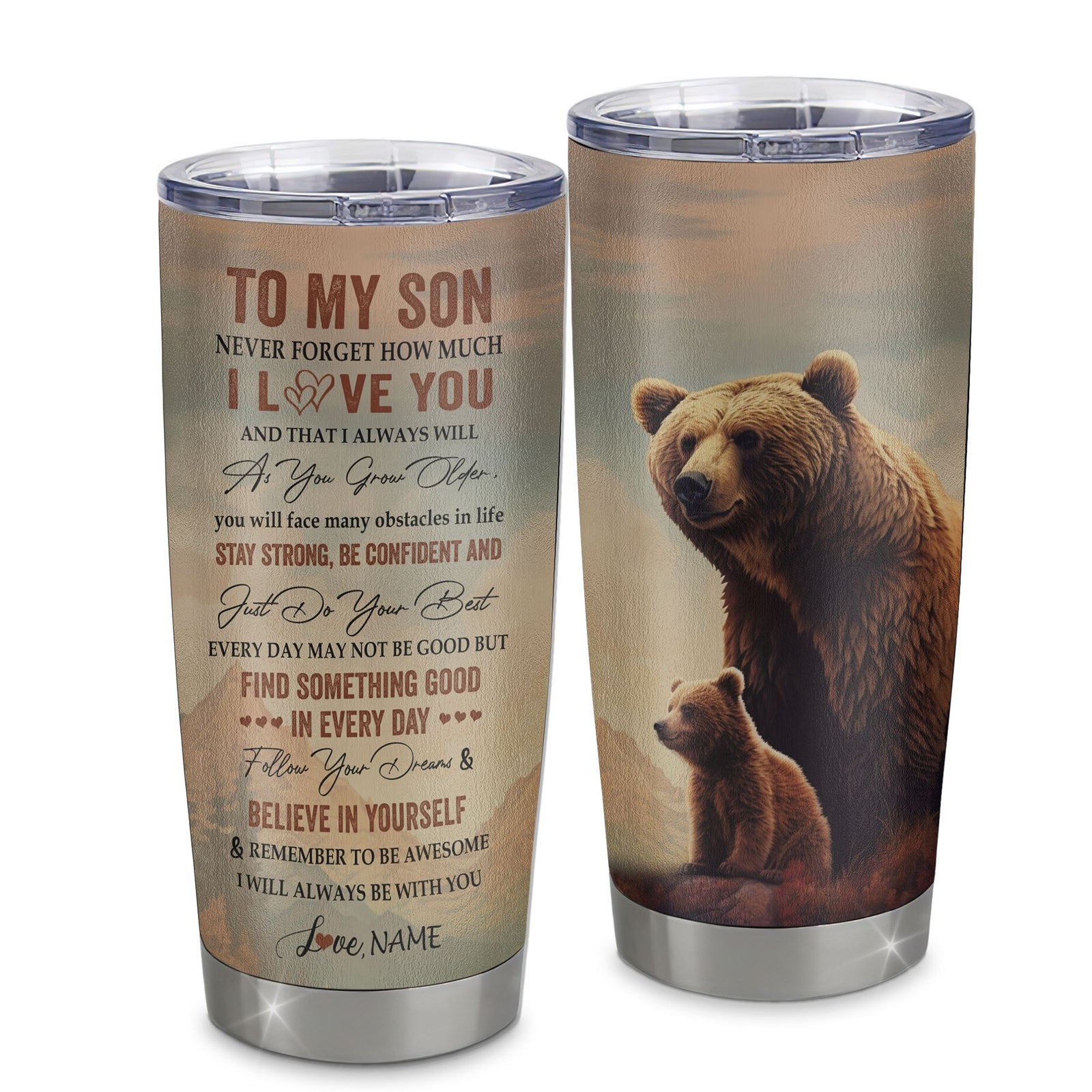 Personalized To My Son I Love You Forever Tumbler From Mom Mother Dad Father Stainless Steel Cup Bear Son Birthday Gifts Graduation Christmas Custom Travel Mug | siriusteestore