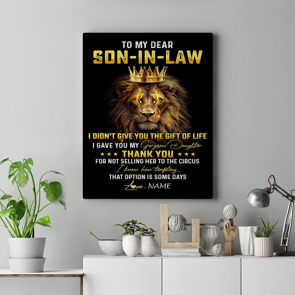 Personalized To My Son In Law From Mom Mother In Law Canvas I Didn't Give You The Gift Of Life Lion Son In Law Birthday Christmas Custom Wall Art Print Framed Canvas | siriusteestore