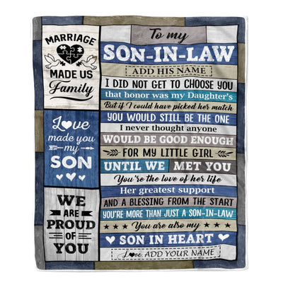 Personalized To My Son In Law Gifts Blanket From Mother In Law Wood Son In Heart Birthday Gifts Ideas Fathers Day Christmas Customized Fleece Throw Blanket | siriusteestore