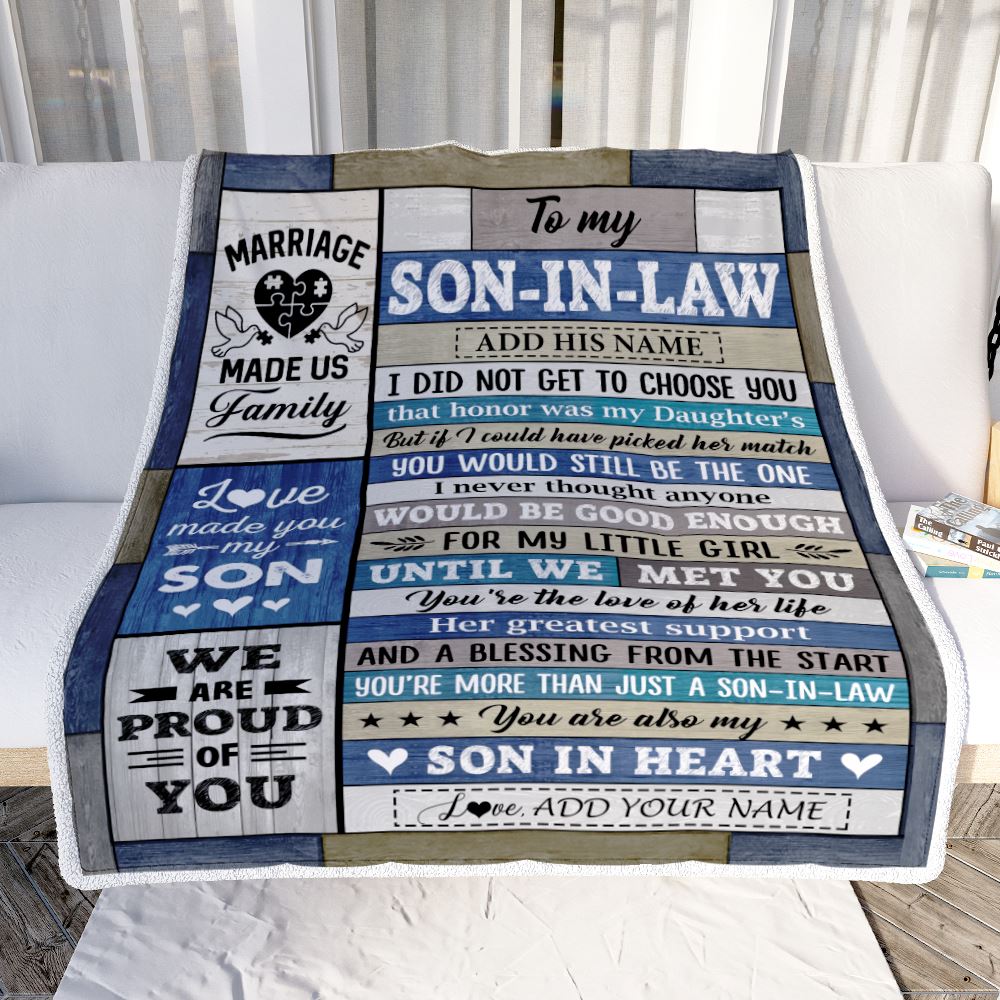 Personalized To My Son In Law Gifts Blanket From Mother In Law Wood Son In Heart Birthday Gifts Ideas Fathers Day Christmas Customized Fleece Throw Blanket | siriusteestore