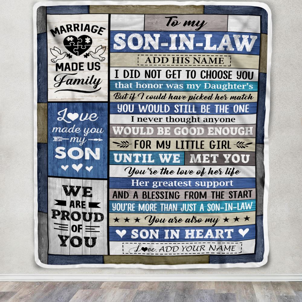 Personalized To My Son In Law Gifts Blanket From Mother In Law Wood Son In Heart Birthday Gifts Ideas Fathers Day Christmas Customized Fleece Throw Blanket | siriusteestore