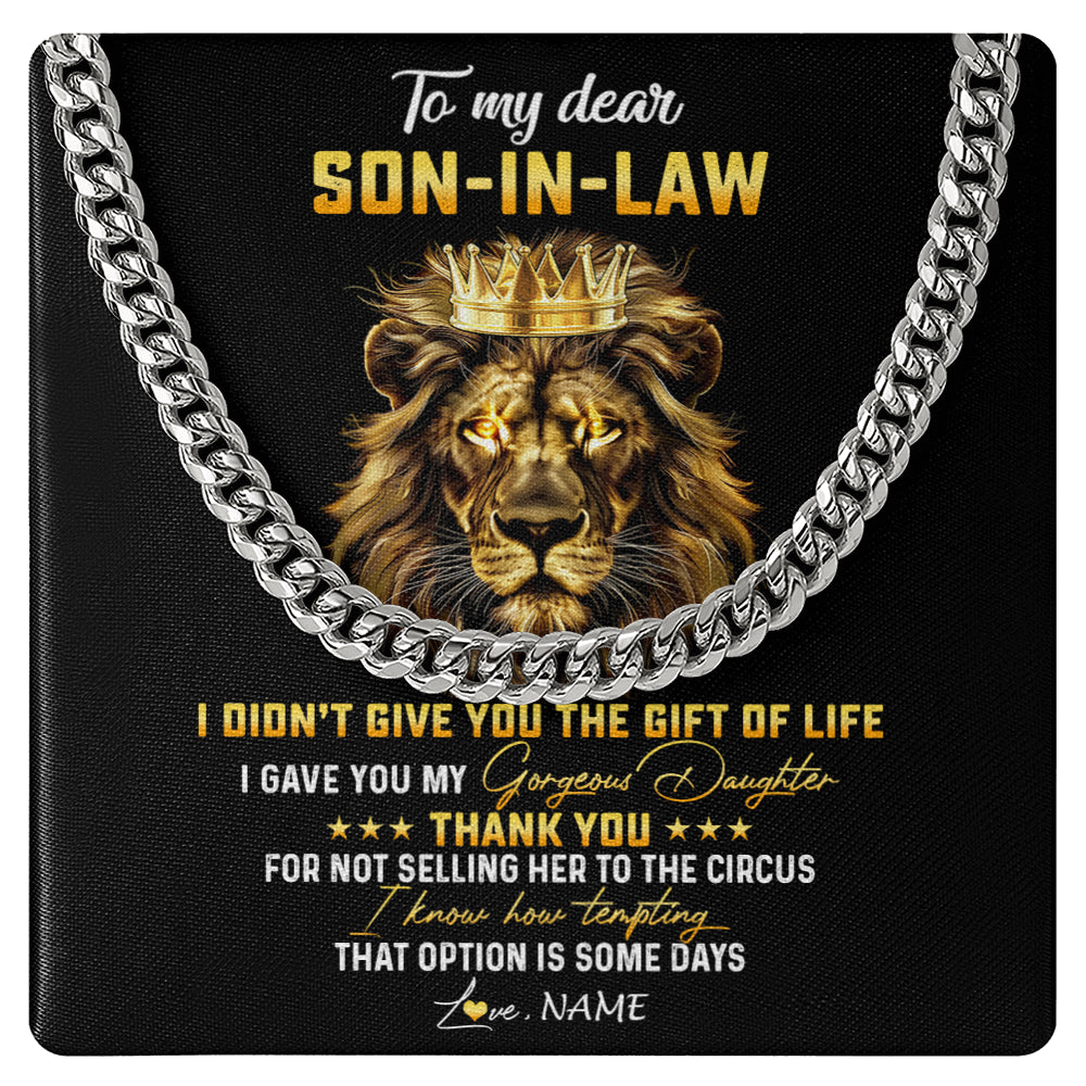 Cuban Link Chain Necklace Stainless Steel | 1 | Personalized To My Son In Law Necklace From Mother In Law I Didn'T Give You The Gift Of Life Lion Son In Law Birthday Christmas Customized Gift Box Message Card | siriusteestore