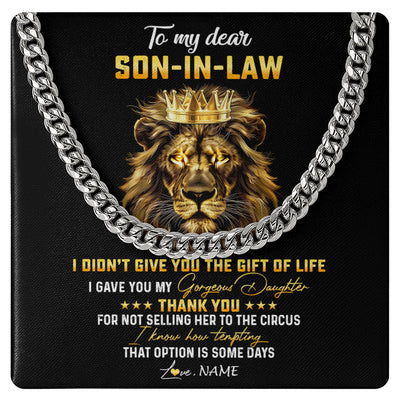 Cuban Link Chain Necklace Stainless Steel | 1 | Personalized To My Son In Law Necklace From Mother In Law I Didn'T Give You The Gift Of Life Lion Son In Law Birthday Christmas Customized Gift Box Message Card | siriusteestore