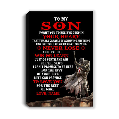 Personalized To My Son Knight Templar Canvas From Dad Mother Father You Will Never Lose Son Birthday Gifts Graduation Christmas Custom Wall Art Print Framed Canvas | siriusteestore