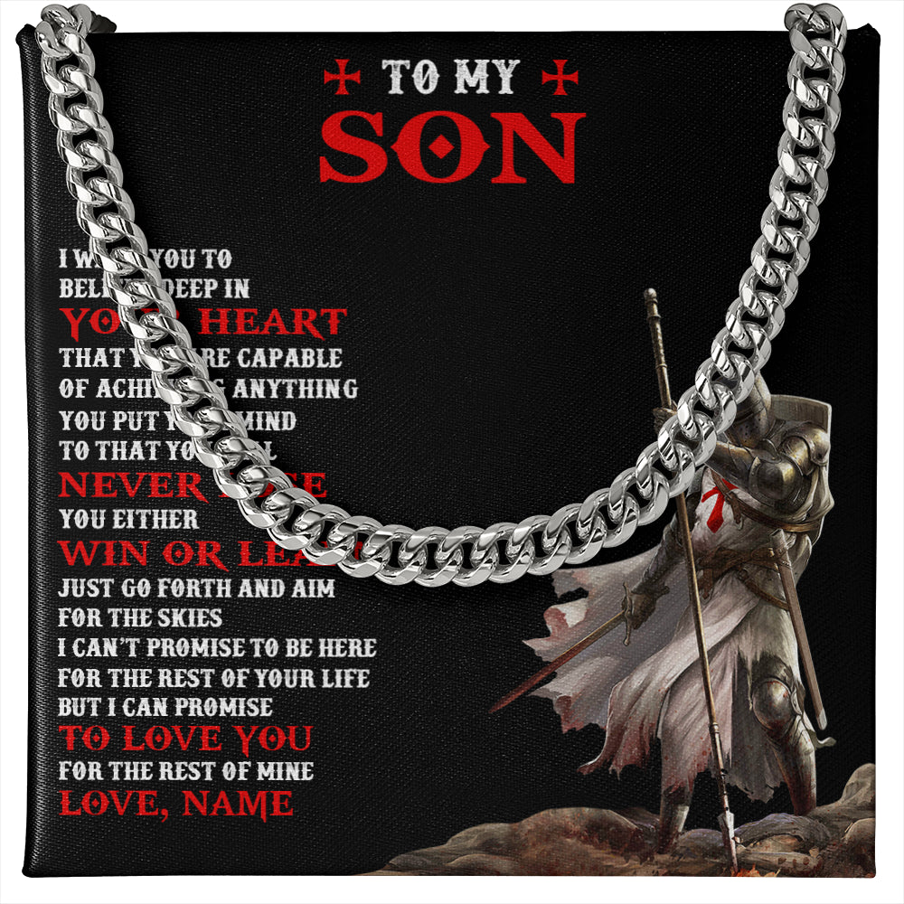 Cuban Link Chain Necklace Stainless Steel | 1 | Personalized To My Son Knight Templar Necklace From  Dad Mom You Will Never Lose Son Birthday Gifts Graduation Christmas Customized Gift Box Message Card | siriusteestore