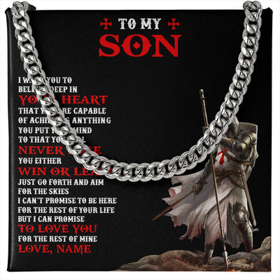 Cuban Link Chain Necklace Stainless Steel | 1 | Personalized To My Son Knight Templar Necklace From  Dad Mom You Will Never Lose Son Birthday Gifts Graduation Christmas Customized Gift Box Message Card | siriusteestore
