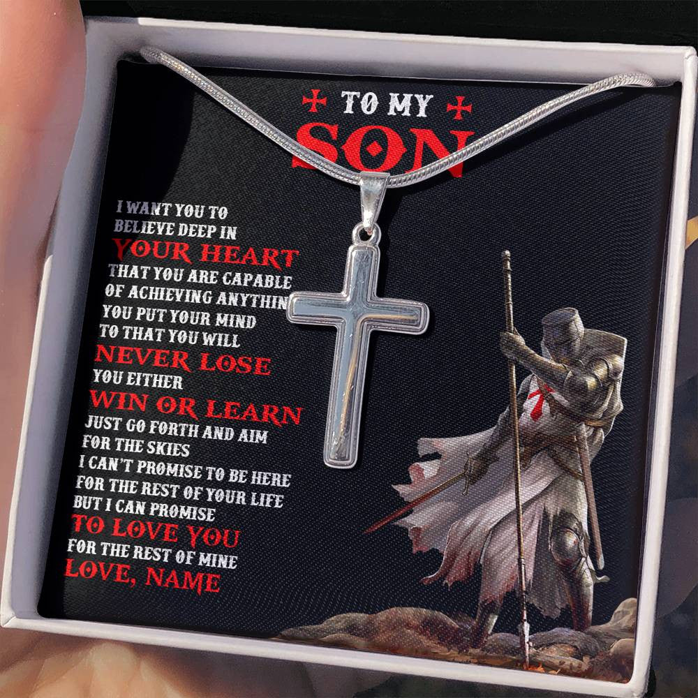Stainless Cross Necklace Stainless Steel | 2 | Personalized To My Son Knight Templar Necklace From  Dad Mom You Will Never Lose Son Birthday Gifts Graduation Christmas Customized Gift Box Message Card | siriusteestore