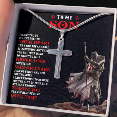 Stainless Cross Necklace Stainless Steel | 2 | Personalized To My Son Knight Templar Necklace From  Dad Mom You Will Never Lose Son Birthday Gifts Graduation Christmas Customized Gift Box Message Card | siriusteestore