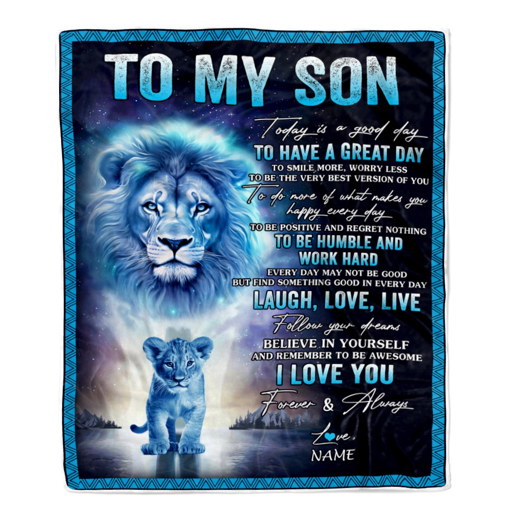 Personalized To My Son Lion Blanket From Dad Father Every Day Laugh Love Live Son Birthday Graduation Christmas Customized Fleece Throw Blanket | siriusteestore