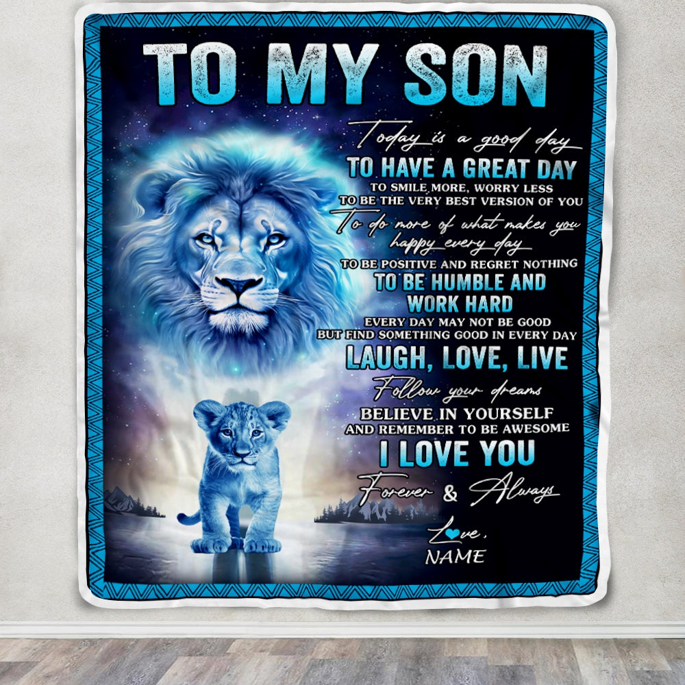 Personalized To My Son Lion Blanket From Dad Father Every Day Laugh Love Live Son Birthday Graduation Christmas Customized Fleece Throw Blanket | siriusteestore