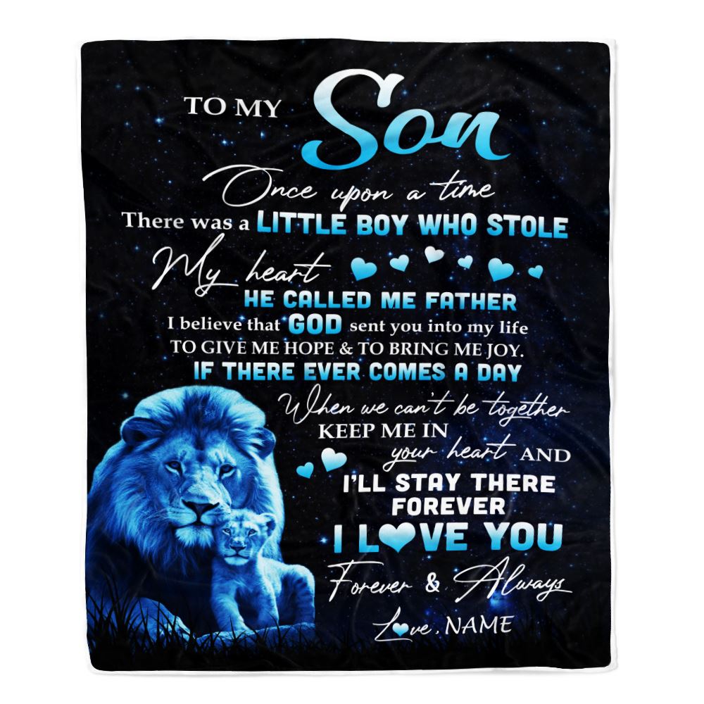 Personalized To My Son Lion Blanket From Dad Father I'll Stay There Forever Son Birthday Graduation Christmas Customized Bed Quilt Fleece Throw Blanket | siriusteestore