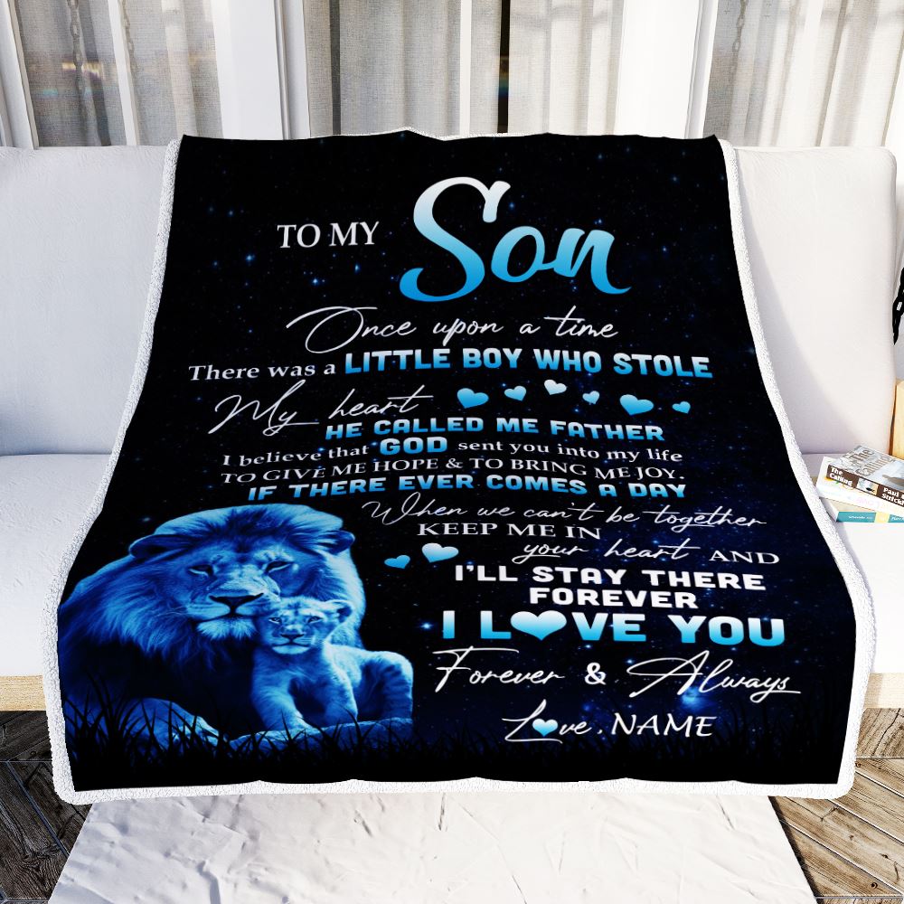 Personalized To My Son Lion Blanket From Dad Father I'll Stay There Forever Son Birthday Graduation Christmas Customized Bed Quilt Fleece Throw Blanket | siriusteestore