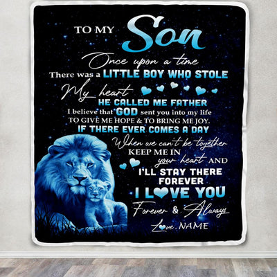 Personalized To My Son Lion Blanket From Dad Father I'll Stay There Forever Son Birthday Graduation Christmas Customized Bed Quilt Fleece Throw Blanket | siriusteestore