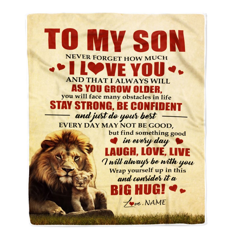 Personalized To My Son Lion Blanket From Dad Father Never Forget How Much I Love You Son Birthday Graduation Christmas Customized Bed Fleece Blanket | siriusteestore
