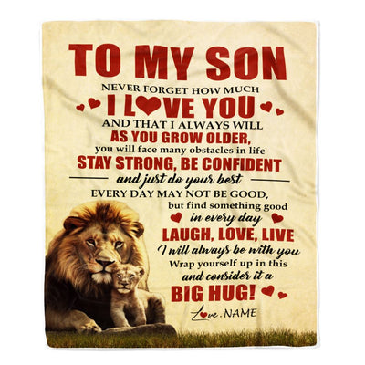 Personalized To My Son Lion Blanket From Dad Father Never Forget How Much I Love You Son Birthday Graduation Christmas Customized Bed Fleece Blanket | siriusteestore