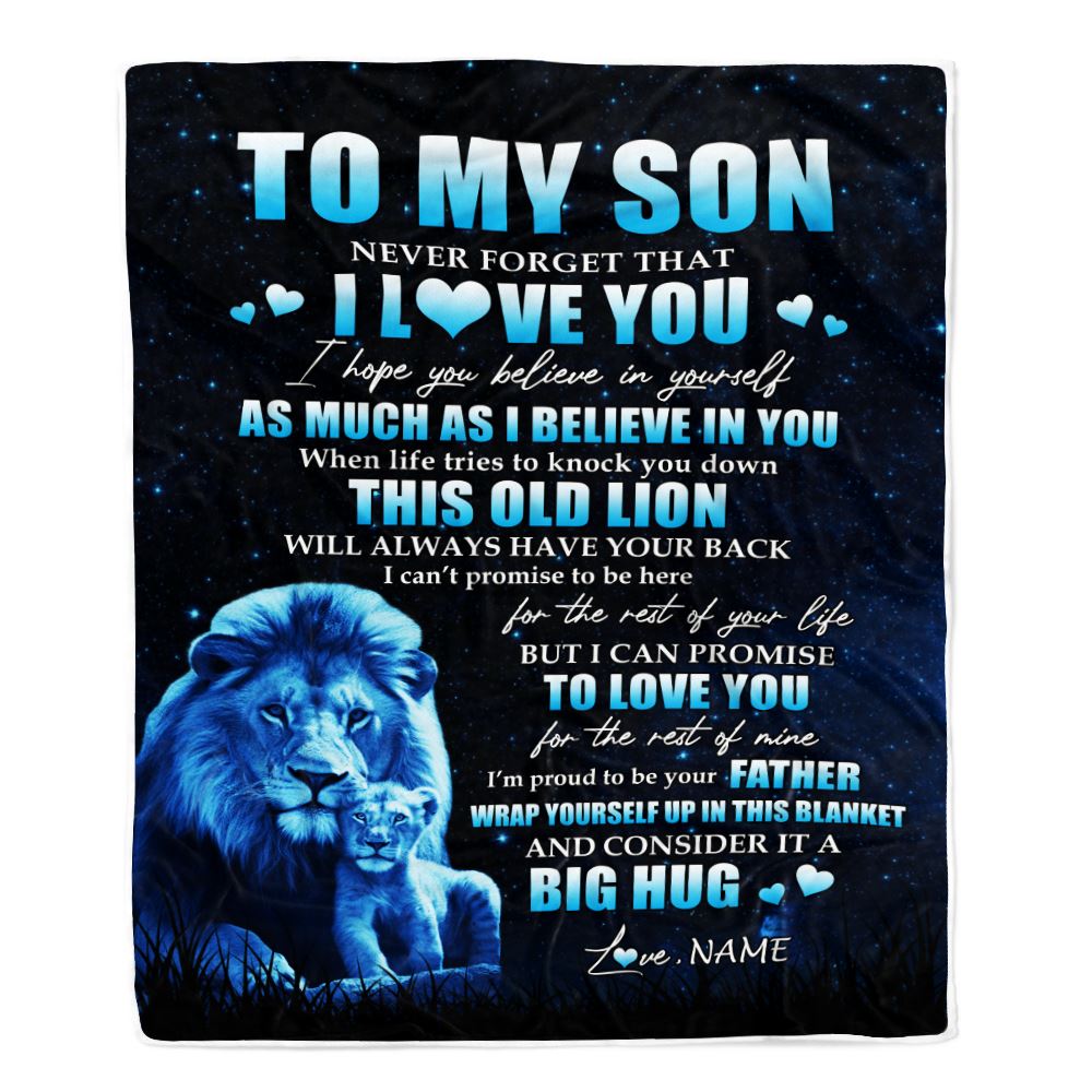 Personalized To My Son Lion Blanket From Dad Father Never Forget I Love You Son Birthday Graduation Christmas Customized Fleece Throw Blanket | siriusteestore