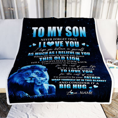 Personalized To My Son Lion Blanket From Dad Father Never Forget I Love You Son Birthday Graduation Christmas Customized Fleece Throw Blanket | siriusteestore