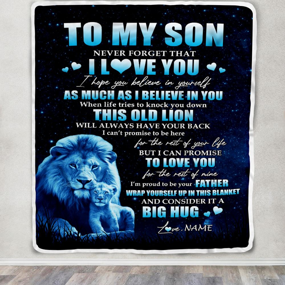 Personalized To My Son Lion Blanket From Dad Father Never Forget I Love You Son Birthday Graduation Christmas Customized Fleece Throw Blanket | siriusteestore