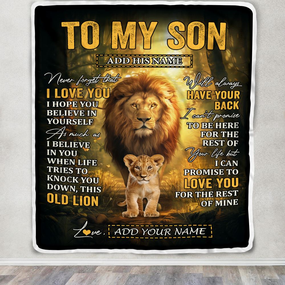 Personalized To My Son Lion Blanket From Dad Father Never Forget That I Love You Son Birthday Gifts Graduation Christmas Customized Fleece Throw Blanket | siriusteestore