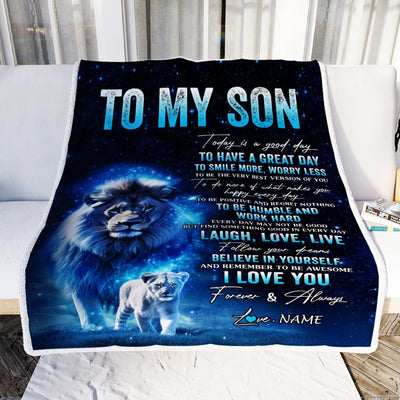 Personalized To My Son Lion Blanket From Dad Father Today Is A Good Day Son Gifts Birthday Graduation Christmas Customized Bed Fleece Throw Blanket | siriusteestore