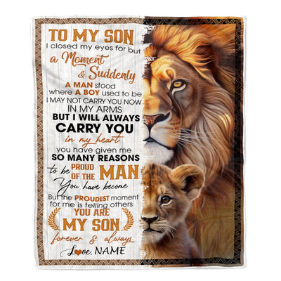 Personalized To My Son Lion Blanket From Mom Dad I Closed My Eyes Great Son Birthday Christmas Thanksgiving Graduation Customized Fleece Blanket | siriusteestore