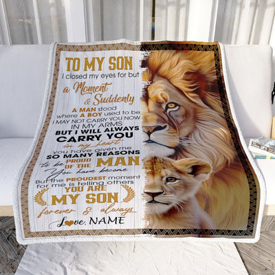 Personalized To My Son Lion Blanket From Mom Dad I Closed My Eyes Great Son Birthday Christmas Thanksgiving Graduation Customized Fleece Blanket | siriusteestore