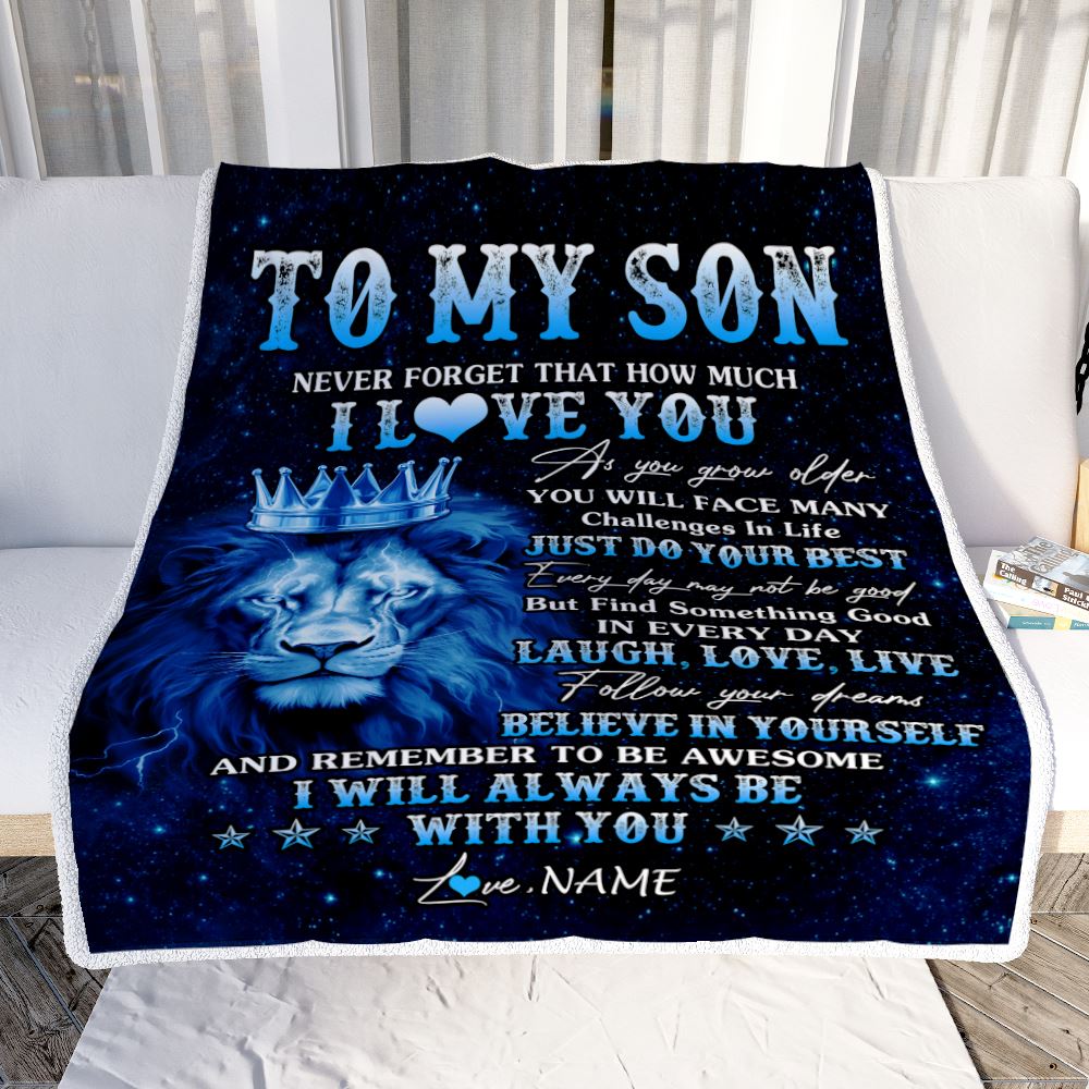 Personalized To My Son Lion Blanket From Mom Dad Mother I Love You Lion Ideas For Son Birthday Gifts Graduation Christmas Customized Fleece Throw Blanket | siriusteestore