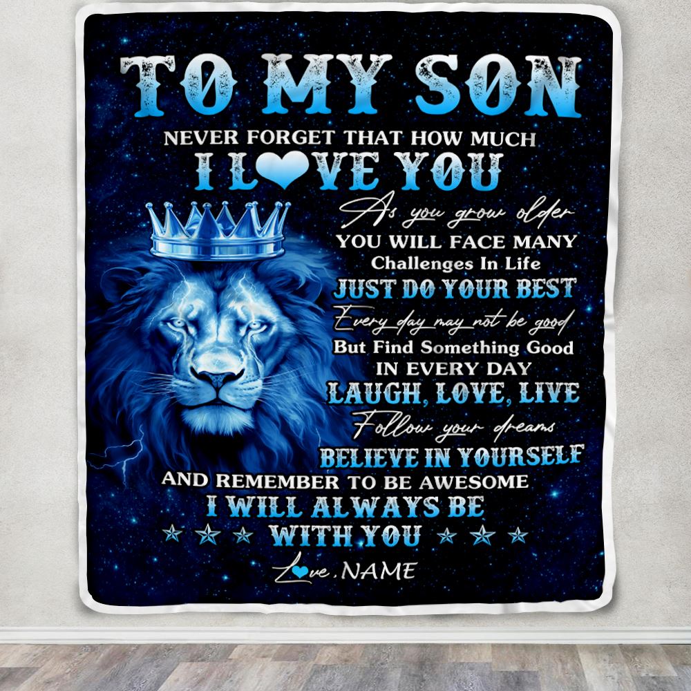 Personalized To My Son Lion Blanket From Mom Dad Mother I Love You Lion Ideas For Son Birthday Gifts Graduation Christmas Customized Fleece Throw Blanket | siriusteestore