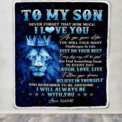 Personalized To My Son Lion Blanket From Mom Dad Mother I Love You Lion Ideas For Son Birthday Gifts Graduation Christmas Customized Fleece Throw Blanket | siriusteestore