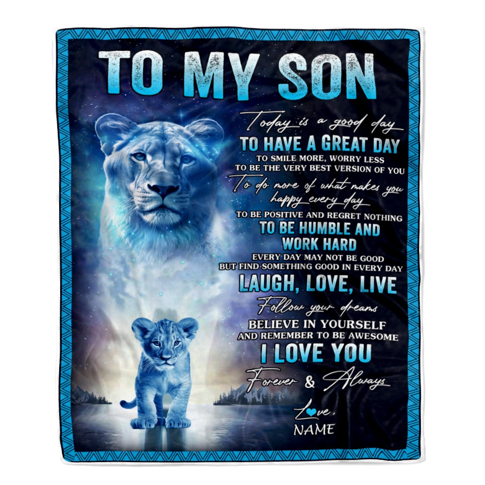 Personalized To My Son Lion Blanket From Mom Mother Every Day Laugh Love Live Son Birthday Graduation Christmas Customized Bed Fleece Throw Blanket | siriusteestore