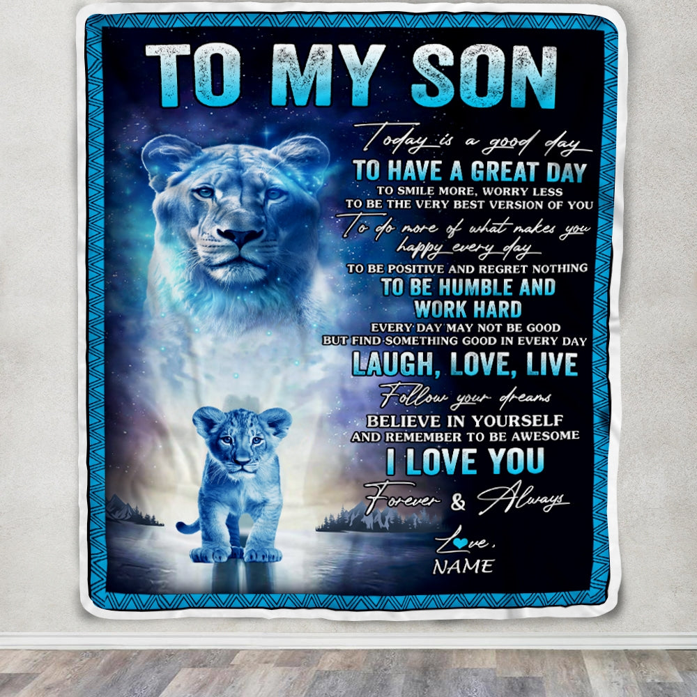 Personalized To My Son Lion Blanket From Mom Mother Every Day Laugh Love Live Son Birthday Graduation Christmas Customized Bed Fleece Throw Blanket | siriusteestore