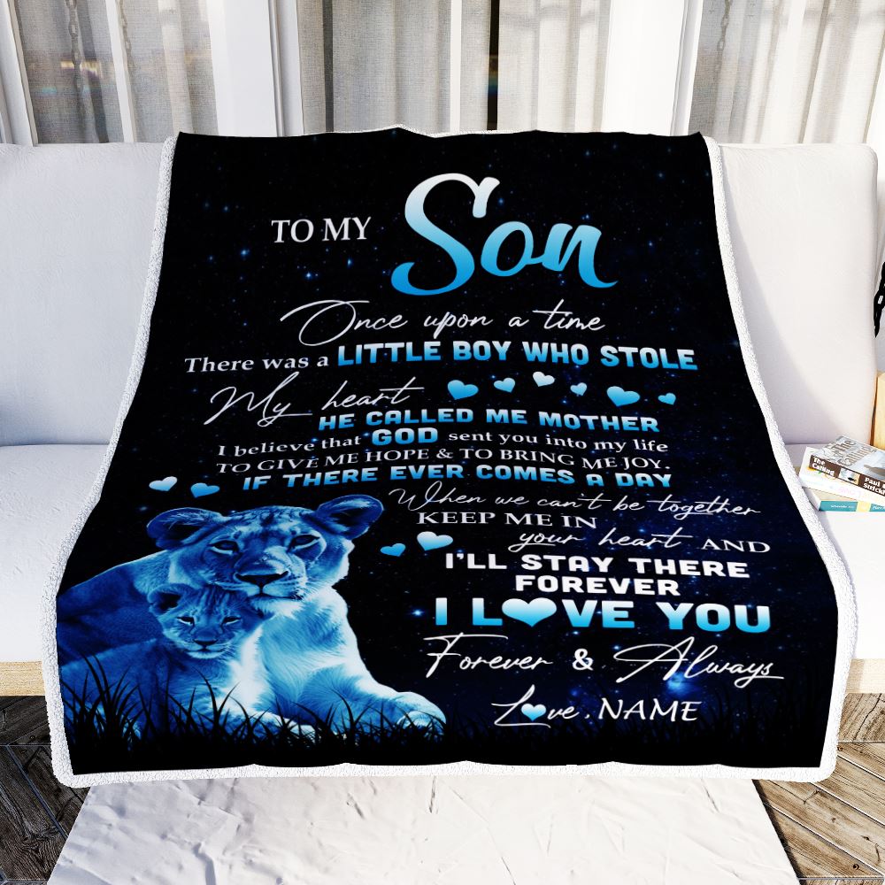 Personalized To My Son Lion Blanket From Mom Mother I'll Stay There Forever Son Birthday Graduation Christmas Customized Bed Quilt Fleece Throw Blanket | siriusteestore
